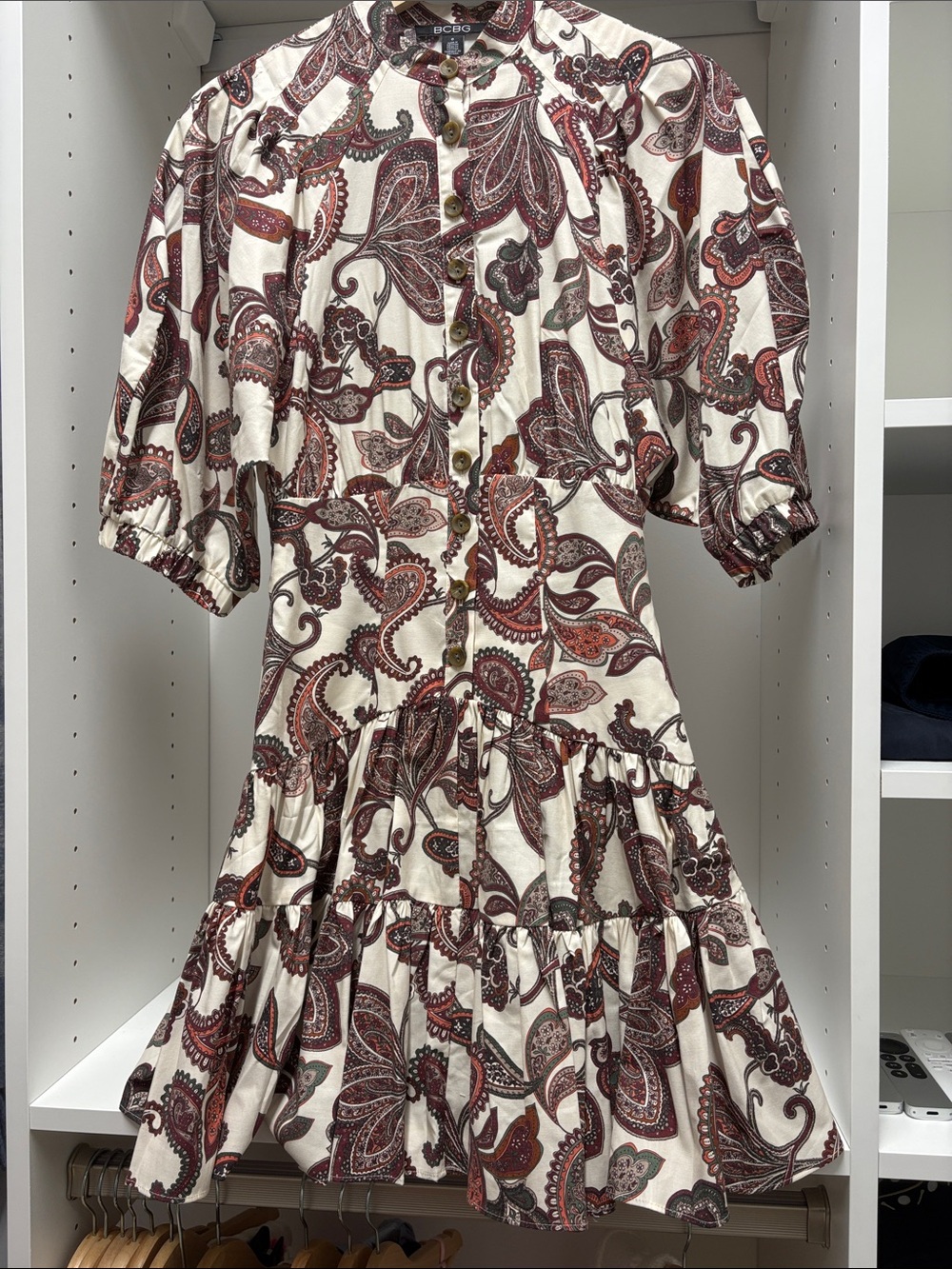 BCBG Cream Dress with Brown and Rust Paisley Print